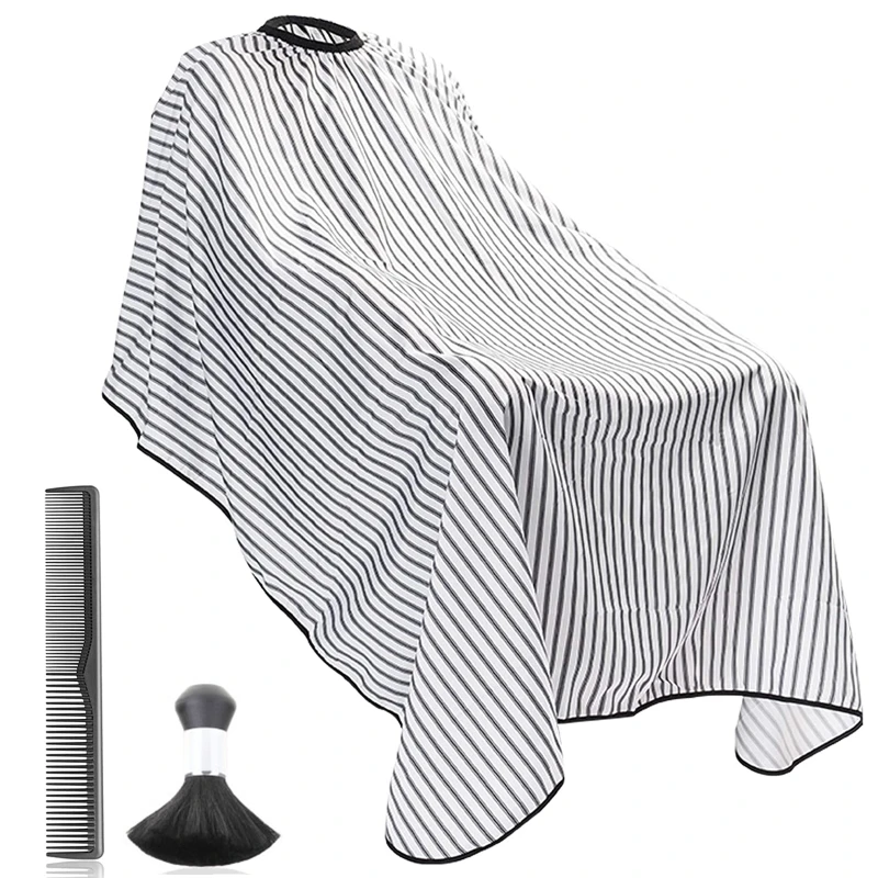 

3pcs/set Black White Striped Cape Adjustable Neckline Waterproof Haircut Shawl A0ND