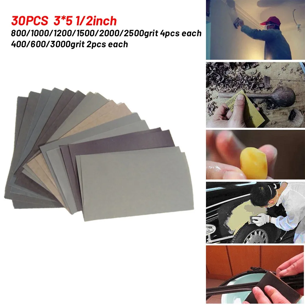 

30Pcs Set Wet /Dry Sandpaper 400 600 800 1000 1200 1500 2000 2500 3000GRIT Sand Grain With Sandpaper