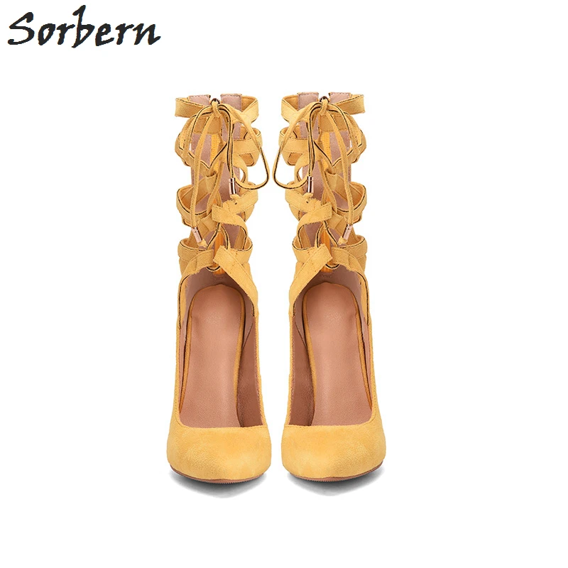 Beli Sorbern Kuning Wanita Pompa Sepatu High Heel Stiletto Runcing Jari Kaki Sepatu Wanita Seksi Renda Sepatu Hak Ritsleting Belakang Kustom Warna