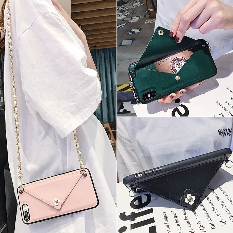 

Leather Crossbody Phone Case For huawei Mate30 P30 P40 pro Nova 4 5 6 Credit Card Wallet Strap Long Chain Back Phone Cover