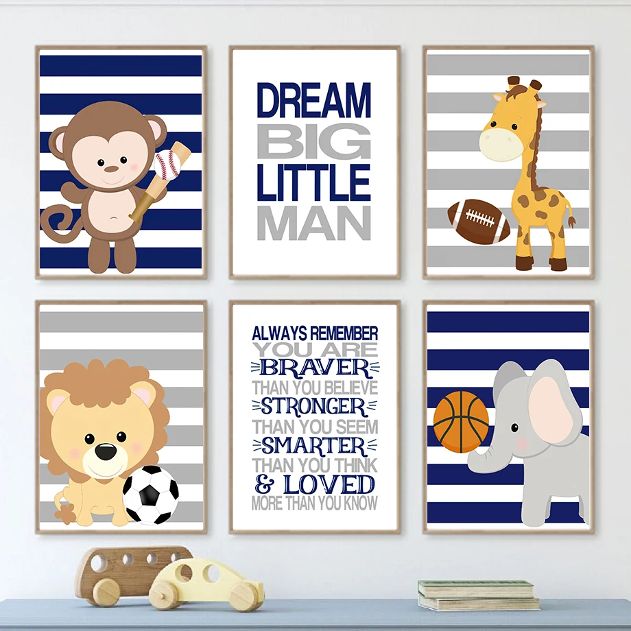 

Sport Animals Monkey Lion Elephant Giraffe Wall Art Canvas Painting Nordic Posters And Prints Wall Pictures For Kids Room Decor