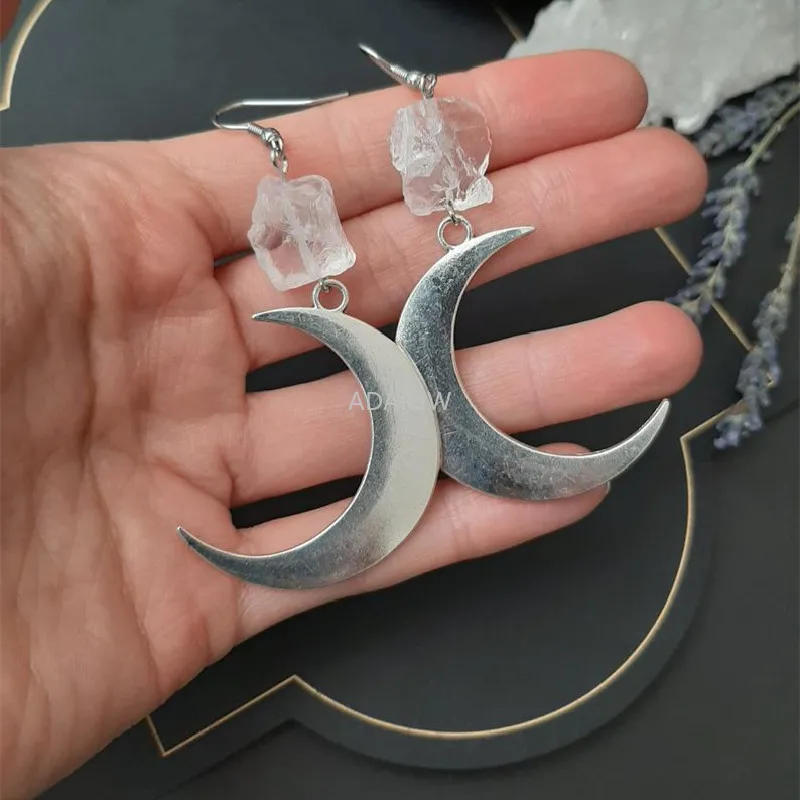 Goth необработанные кварцевые минималистичные кольца серьги в стиле бохо с