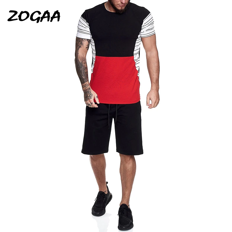 

ZOGAA Sets Men Summer New Men's Striped Short-sleeved Color Matching Splicing Suit Outdoor Sports Leisure Sweatsuit Youth Chic