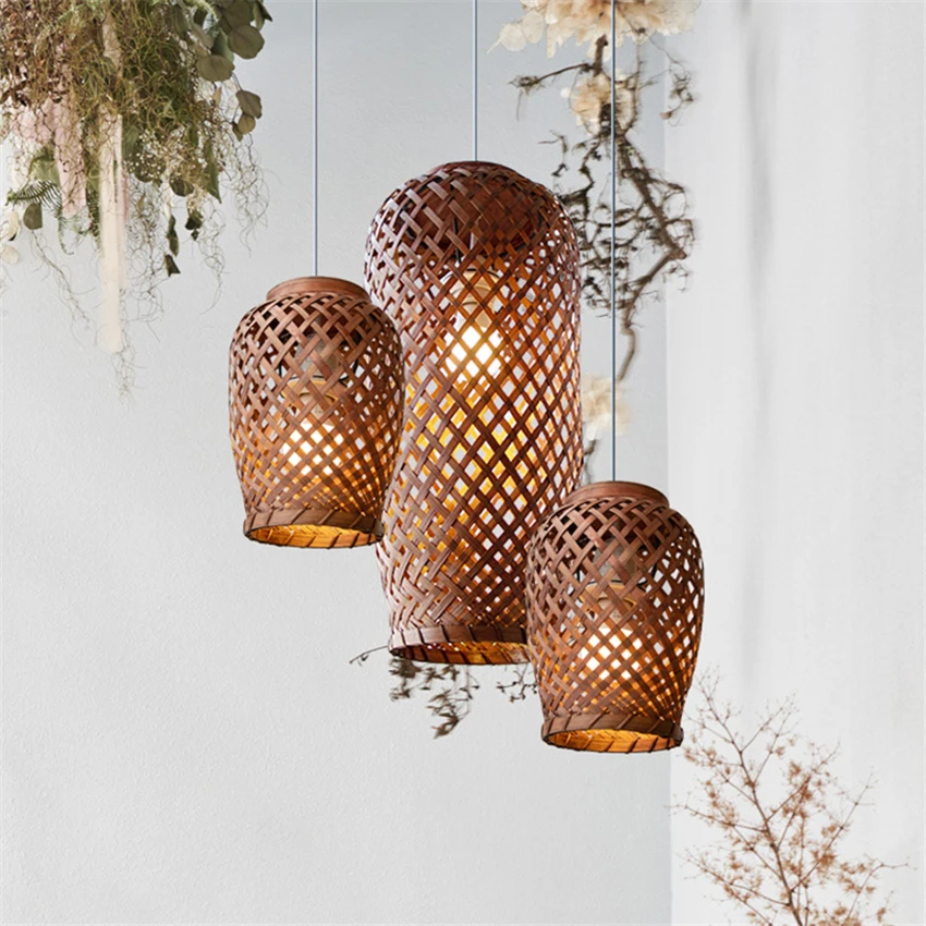 구매 Southeast Asia Bamboo Lantern Pendant Lights Dining Room Japanese Lamps Restaurant Living Room Ecological Art Deco Pendant Lamps