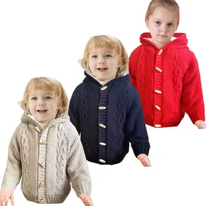 Baby Boys Hooded Cardigan Jacket Long Sleeve Fleece Lined Knitted Sweater Kids Toddler Girls Winter Warm Outerwear 0-4 Y