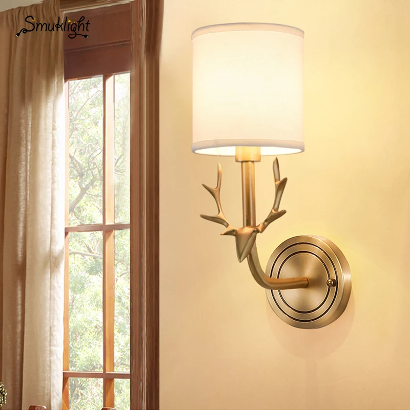 Современные Настенные светильники E14 из натуральной меди тканевые для ванной