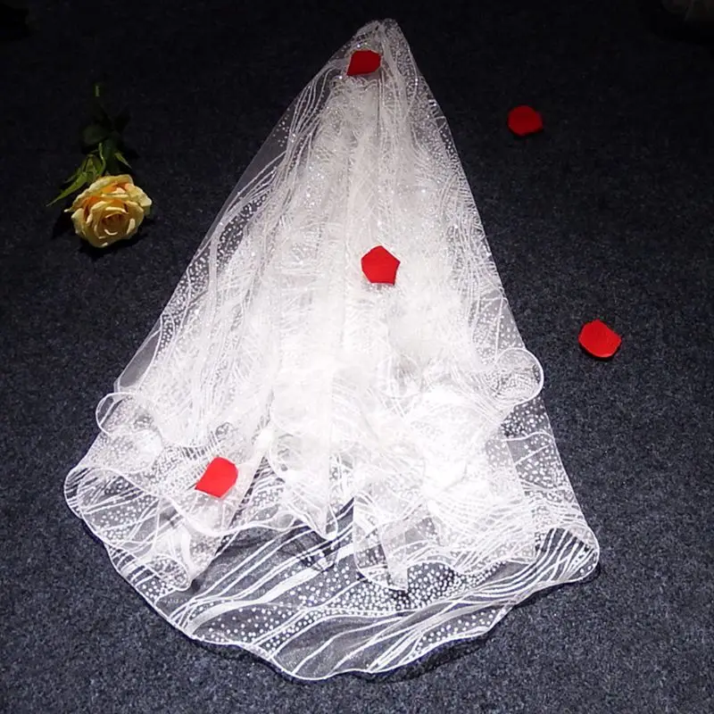 

Bride Short Mesh Tulle Wedding Veil Romantic Shimmer Starry Sky Sequins Headwear