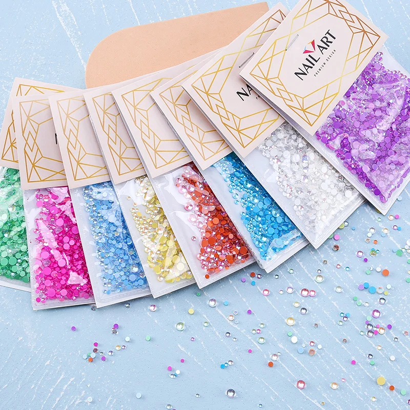 

1440 шт./пакет полукруглые бусины русалки Kawaii дизайн ногтей 3D украшения аксессуары Разноцветные Бусины Кристаллы Дизайн ногтей