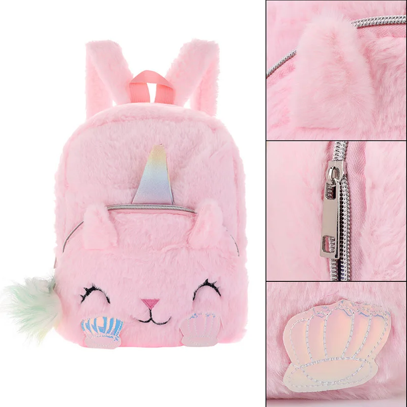

Unicorns Cartoon School Book Bag Girl Women Fur Shell Backpack Kindergarten Cute Travel Children Schoolbag Kids Gift Book Bag