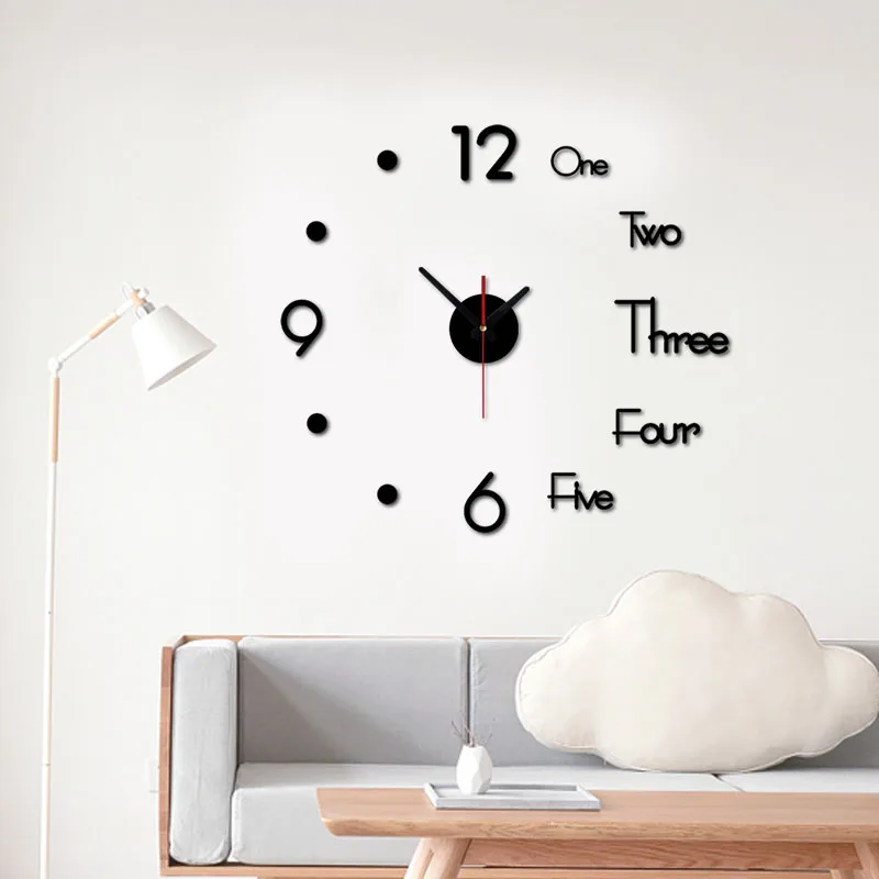 Large Home Wall Clock 3D DIY Clock Acrylic Mirror Stickers Home Decoration Living Room Quartz Needle Self Adhesive Hanging Watch