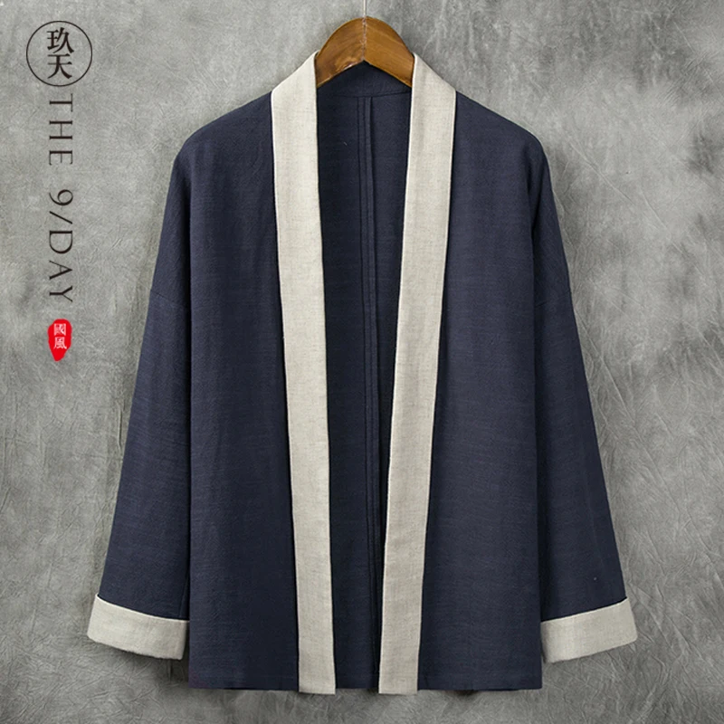 

Китайская мужская одежда из хлопка и льна, льняной кардиган hanfu с длинным рукавом, осеннее пальто, китайская мужская одежда в античном стиле