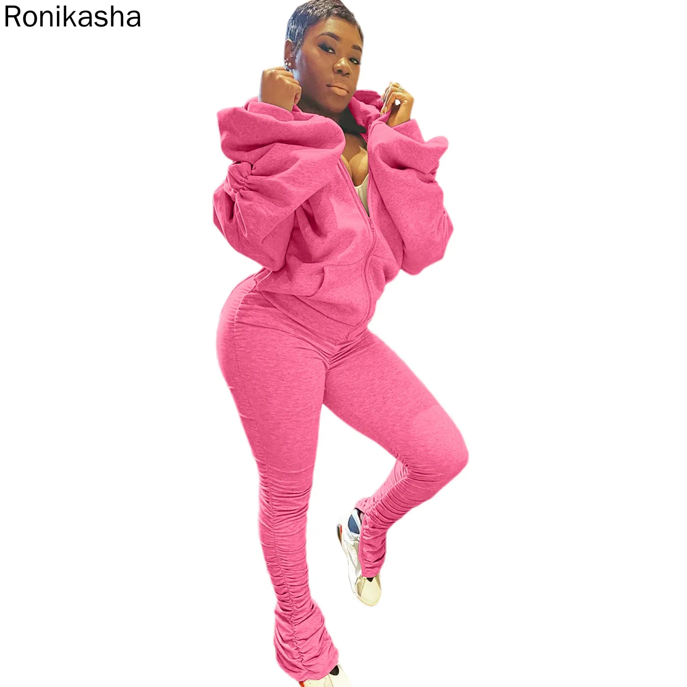 

Ronikasha Sexy 2 Piece Outfits Tracksuit for Women - Puff Sleeve Backless Hoodie Sweatshirt Ruffle Split Pants Set Sweatsuits