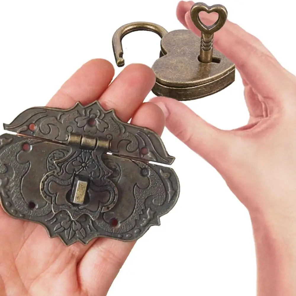 

Antique Brass Wooden Case hasp Vintage Decorative Jewelry Gift Box Suitcase Hasp Latch Hook Furniture Buckle Clasp Lock