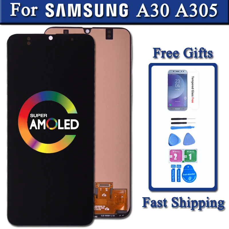 ЖК дисплей SUPER AMOLED для SAMSUNG GALAXY A30 A305/DS A305FN A305G сенсорный экран с дигитайзером в