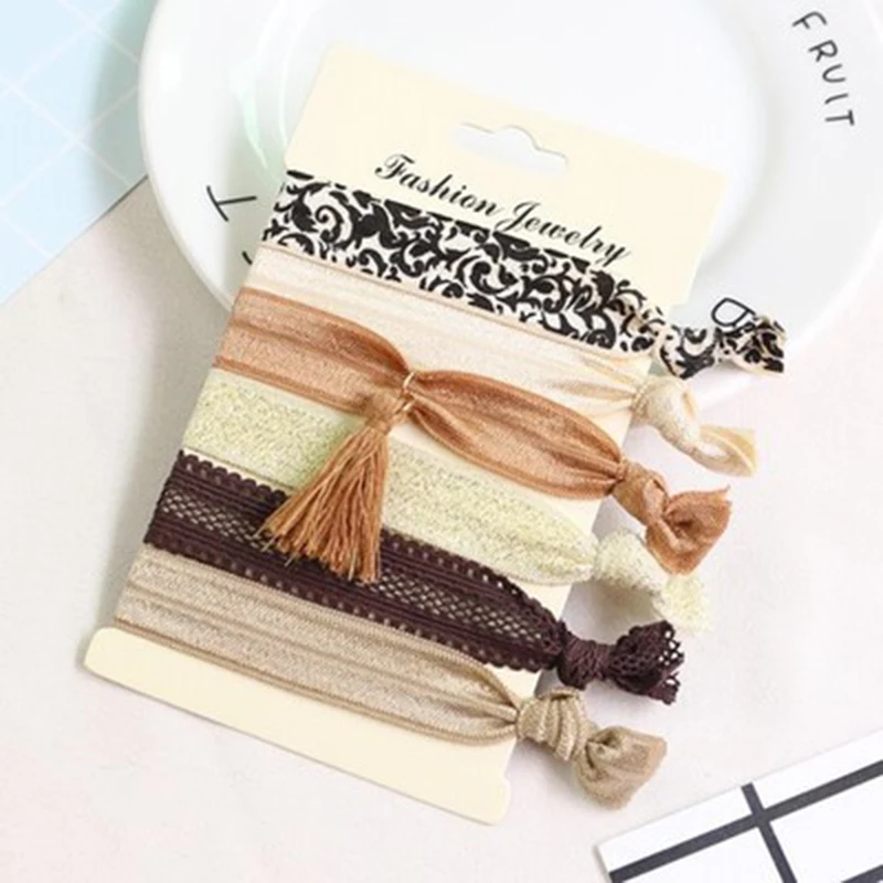 

5/6pcs Hair Ring Elastic Scrunchies Printed Knot Hair Ties Rope Bracelet Women Ponytail Hair Accessories simple Rubber Bands