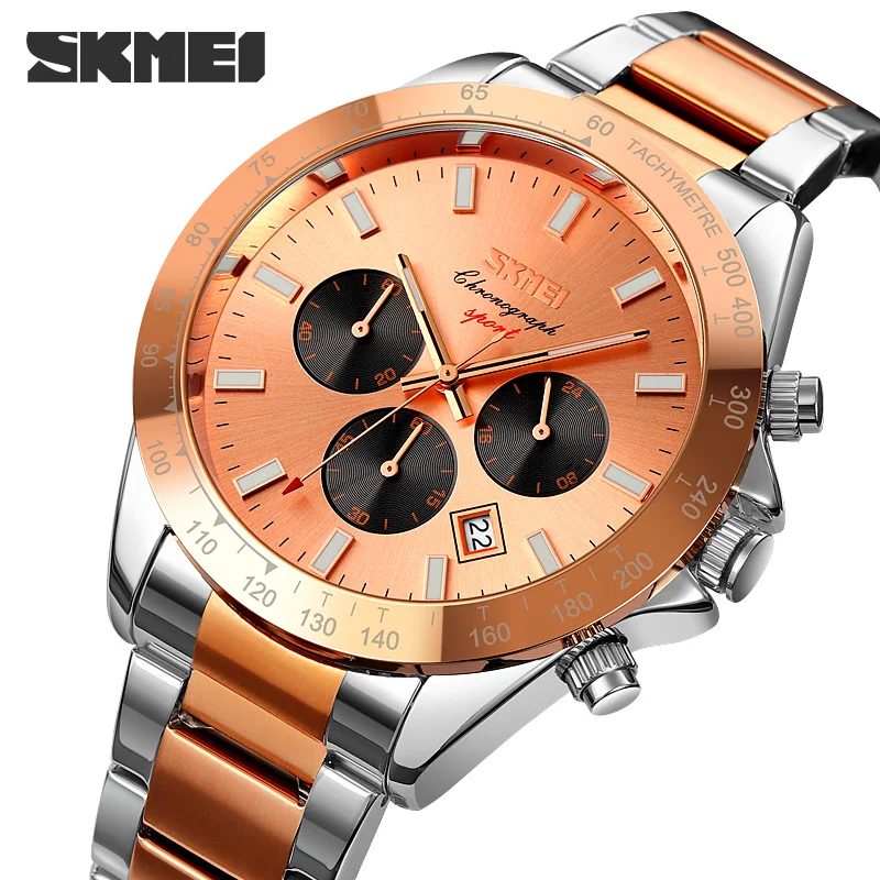 

Luxury Stainless Steel Men's Watches Fashion Brand SKMEI Quartz Watch Stopwatch Calendar Wristwatch Simple Style Hour Clock