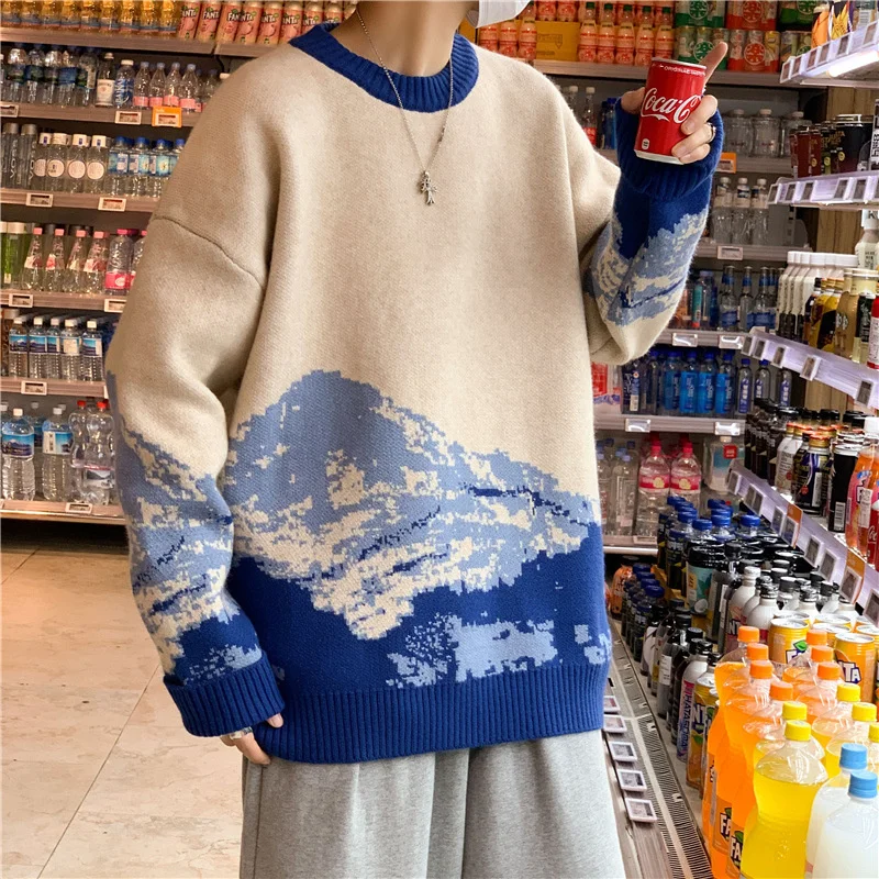 

Модный брендовый дизайнерский жаккардовый свитер, модный Свободный Мужской свитер с круглым вырезом для осени и зимы