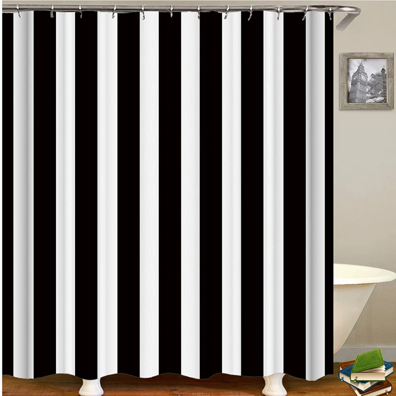 Черно белая полосатая занавеска для душа черная ванной Прямая поставка ткань