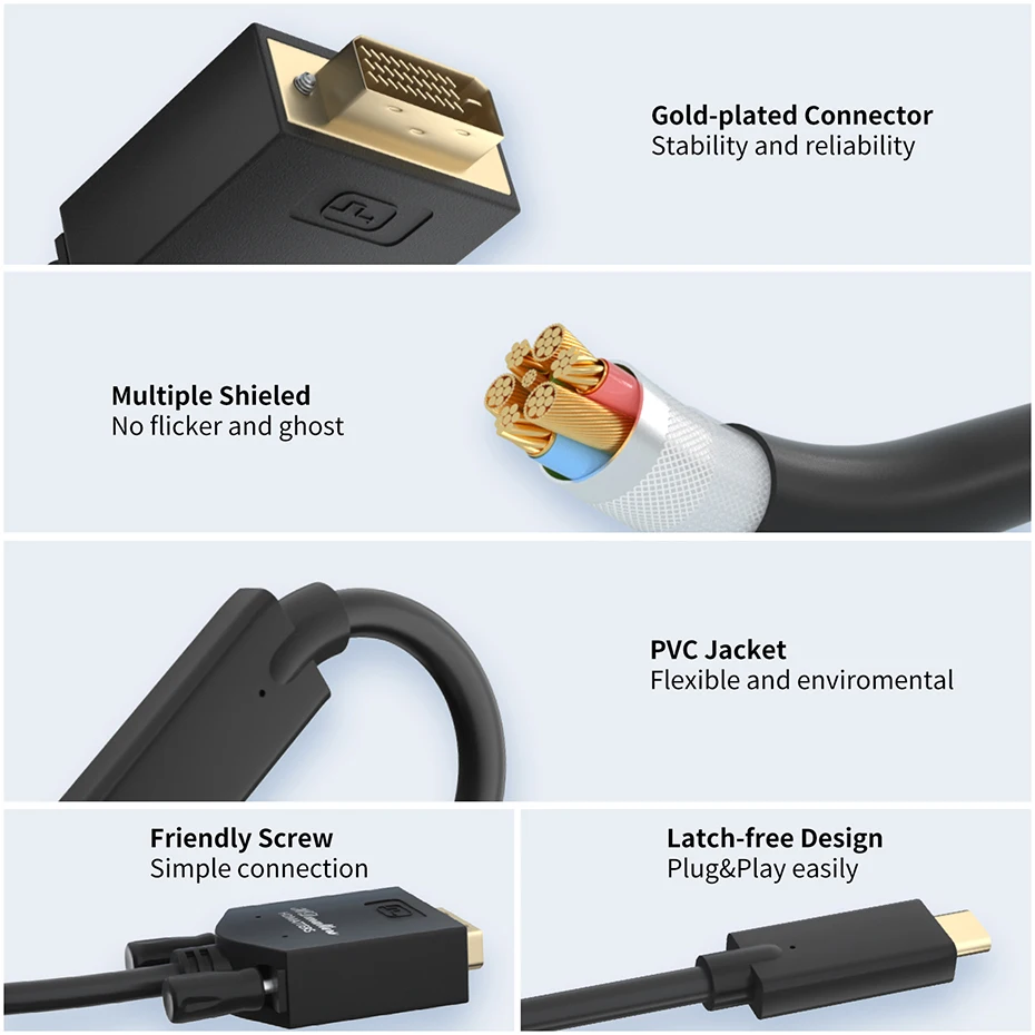Кабель-адаптер USB C DVI для монитора Thunderbolt 3 Type на Macbook air pro