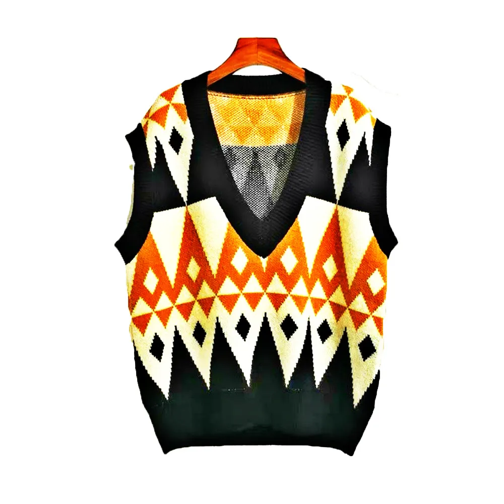 

Spring All-Match V-neck Pullover Sleeveless Sweater Waistcoat Rhombus Special Knit Vest Women