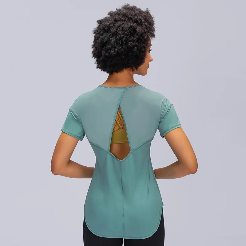 Эластичная облегающая футболка с круглым вырезом топы женские дышащие