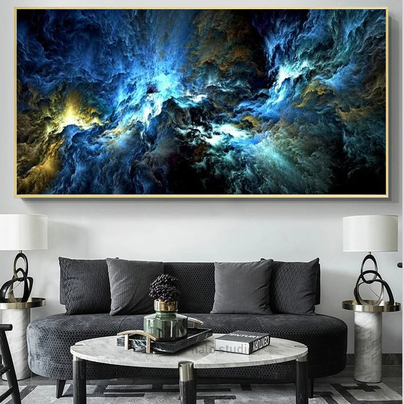 

blue black Cloud Abstract Oil Painting landscape Wall Picture For Living Room Canvas Modern Art Poster And Print