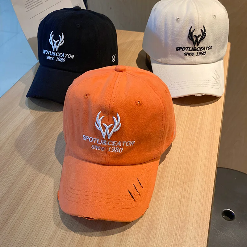 

Cap female letter three dimensional embroidery cap spring and autumn show face Korean antler versatile casual baseball cap summe