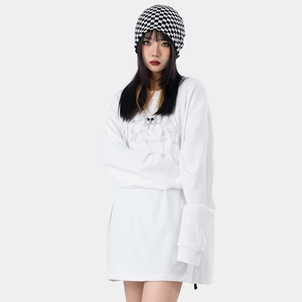 

Sweatshirt Men Diamonds Letter Oversize O-Neck Pullovers Couple Hoodie Casual Fashion High Street Harajuku Streetwear