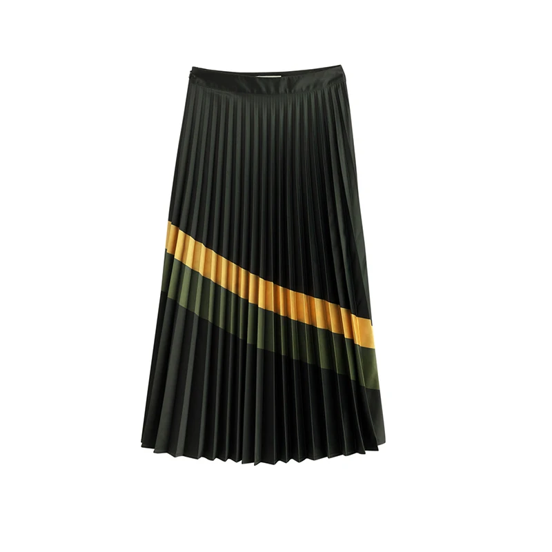 

Pleated Stripped Causal Women Skirt Spring Spring Autumn Empire Waist A Line Bottom