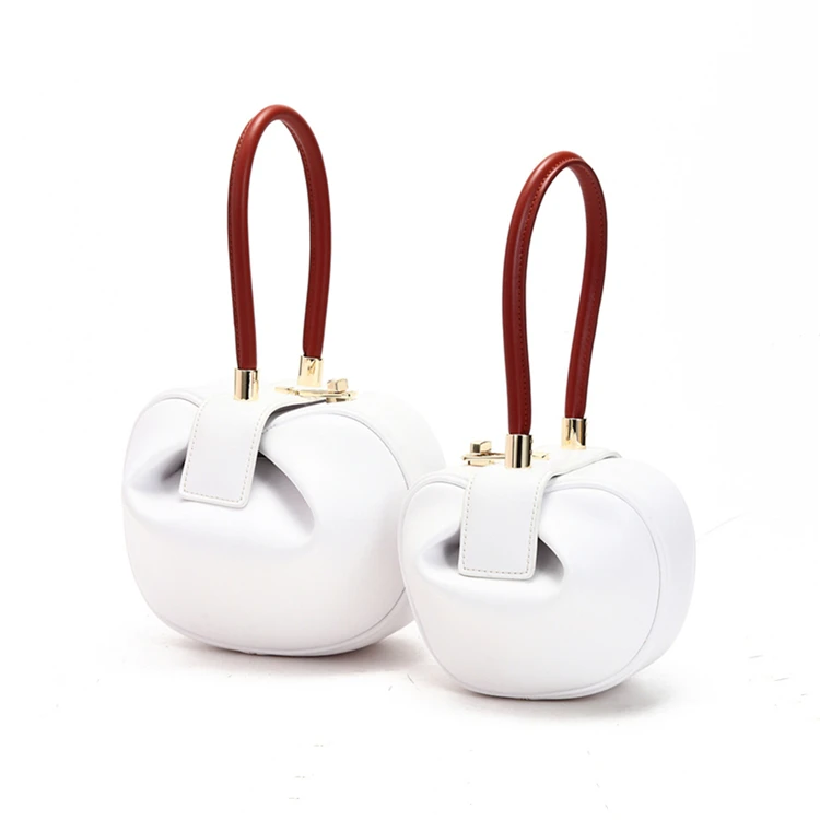 Burminsa Elegant Spherical Cow Genuine Leather Bags Women Small Designer Handbags High Quality Luxury Ladies Tote Bags NEW