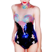 sparkly colored women sleeveless tight bodysuits nightclub singer pole dancing costumes evening party birthday stage wear