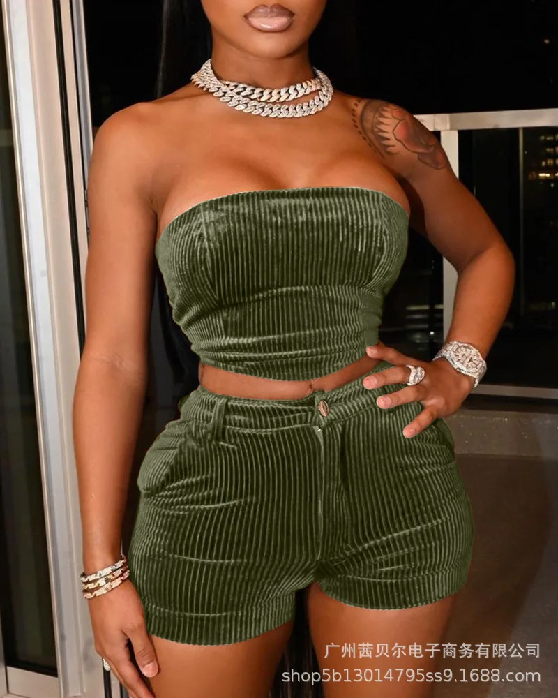 

Новинка лета 2021, Женский однотонный сексуальный Модный комплект из двух предметов с шортами и карманами