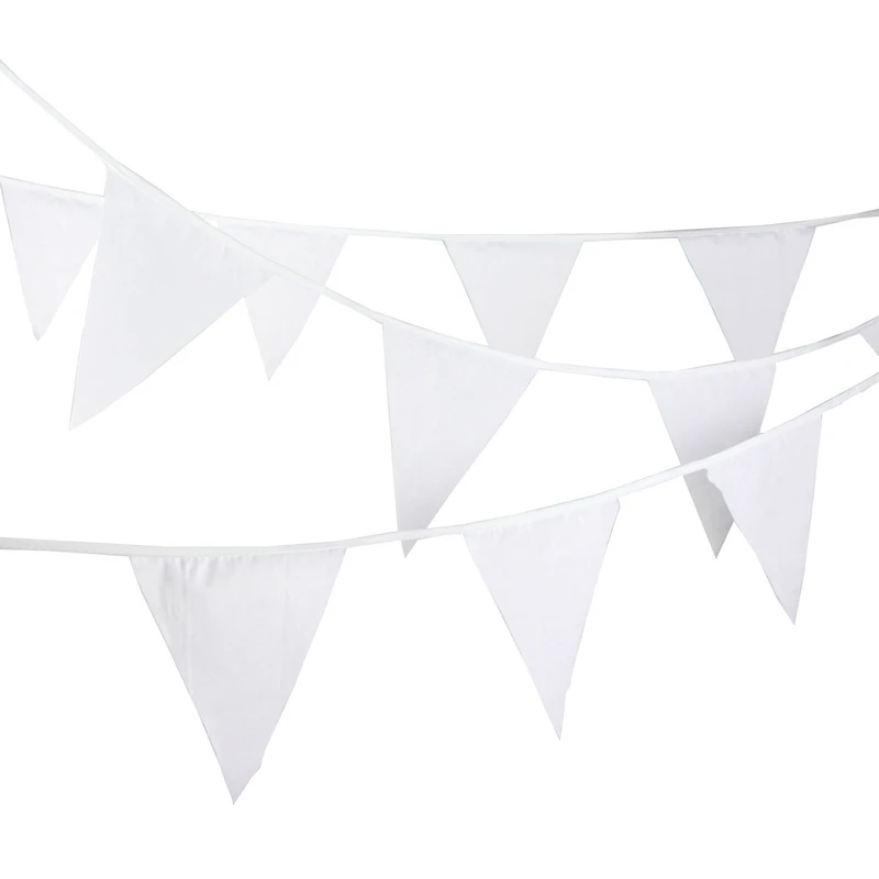 

10m 36 Flags Pure White Cotton Banner Pennant Garland Children Kids Baby Shower Birthday Bunting Wedding Party Decor Accessory