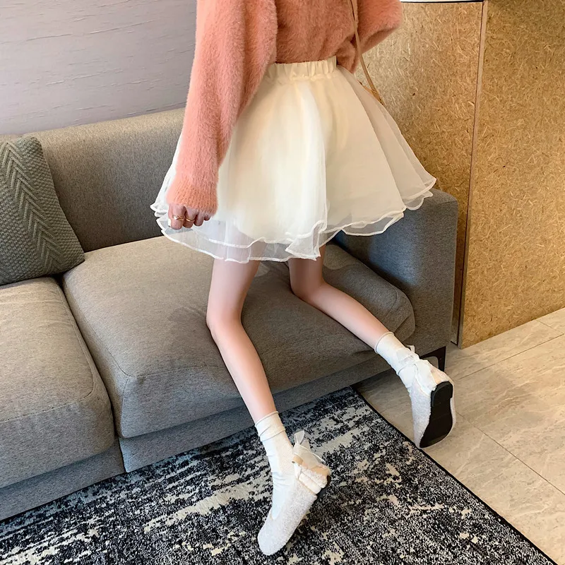 

Spring and summer 2021 new high-waisted, thin, fluffy mesh skirt, anti-empty all-match A-line skirt, women's clothing