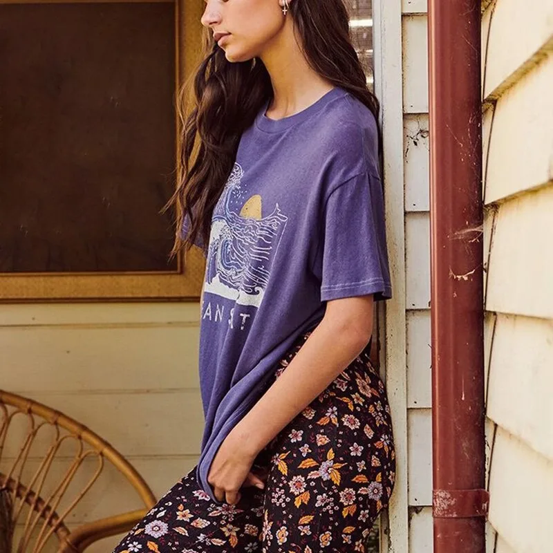 

Purple Sunrise Printing Oversized Graphic Tee Women O Neck Short Sleeve Streetwear Harajuku 2021 Summer Plus Size Tshirt Women