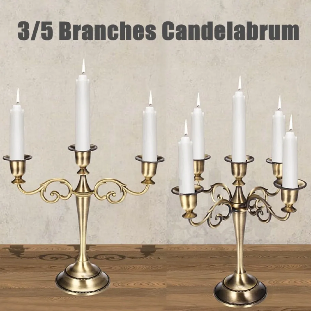 

1 Pcs Candle Holder 26x27cm 3/5 Arm European Retro Vintage Metal Craft Candelabrum Party Candle Holder