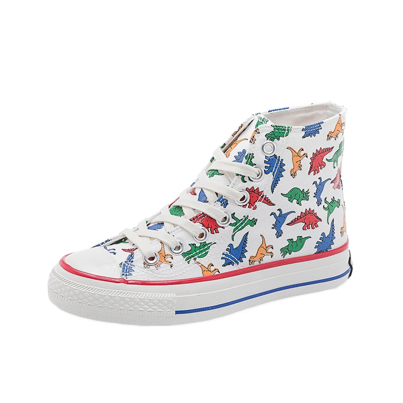 

Girls Canvas Shoes Dinosaur High Up Sneakers Cartoon Cute Dino 2019 Autumn New Preppy Style Cool Fashion Women Casual Shoes