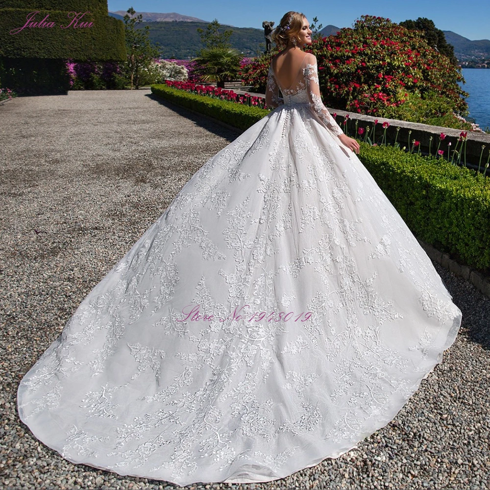 Роскошное цельное кружевное бальное платье с аппликацией свадебное длинным