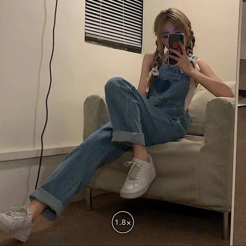 Women Denim Jumpsuits Sweet Vintage Spliced Japan Style Kawaii Streetwear Overalls Fashionable Loose Leisure Harajuku Students |