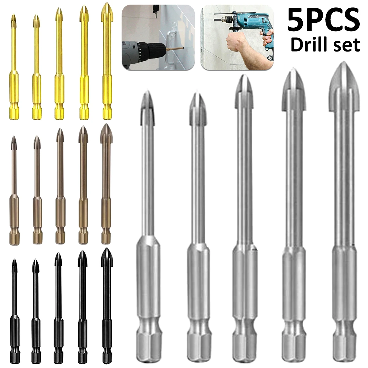 

5pcs Drill Bit Set Triangle Drill Bit with Hex Shank 3/4/5/6/7mm Drill Bit Straight Shank for Metal Stainless Steel Drilling
