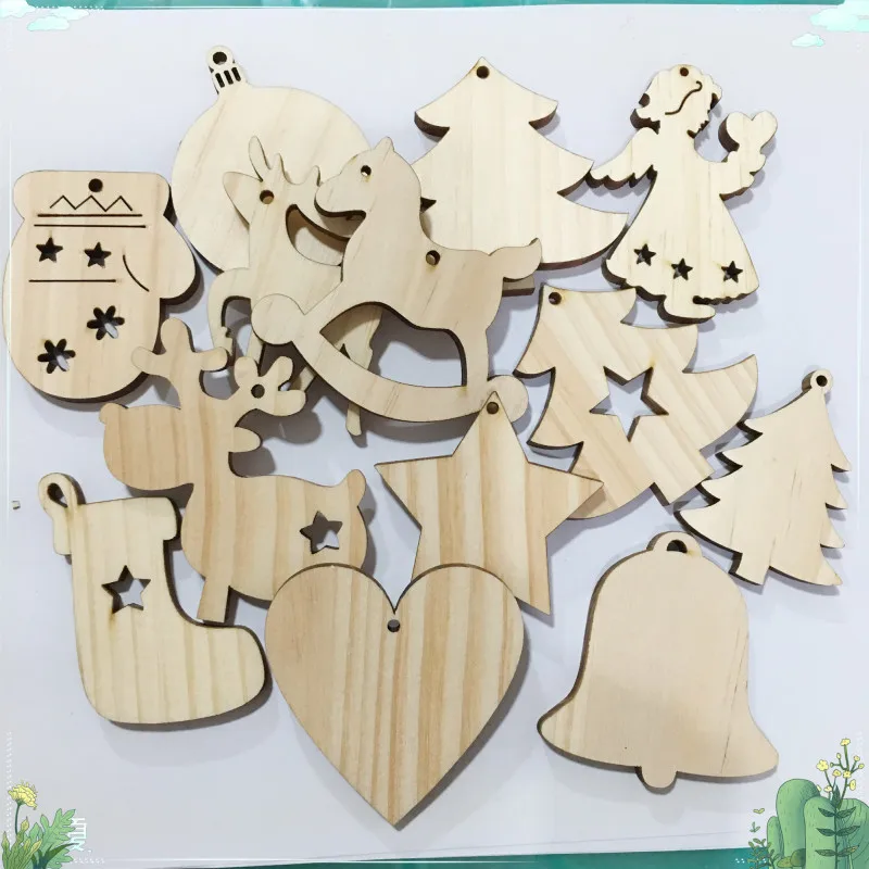 

10pcs Bulk Wood Snowflakes Christmas Ornaments Star Angel Unfinished Wood Cutouts Slices for Crafts and Christmas Tree Decors