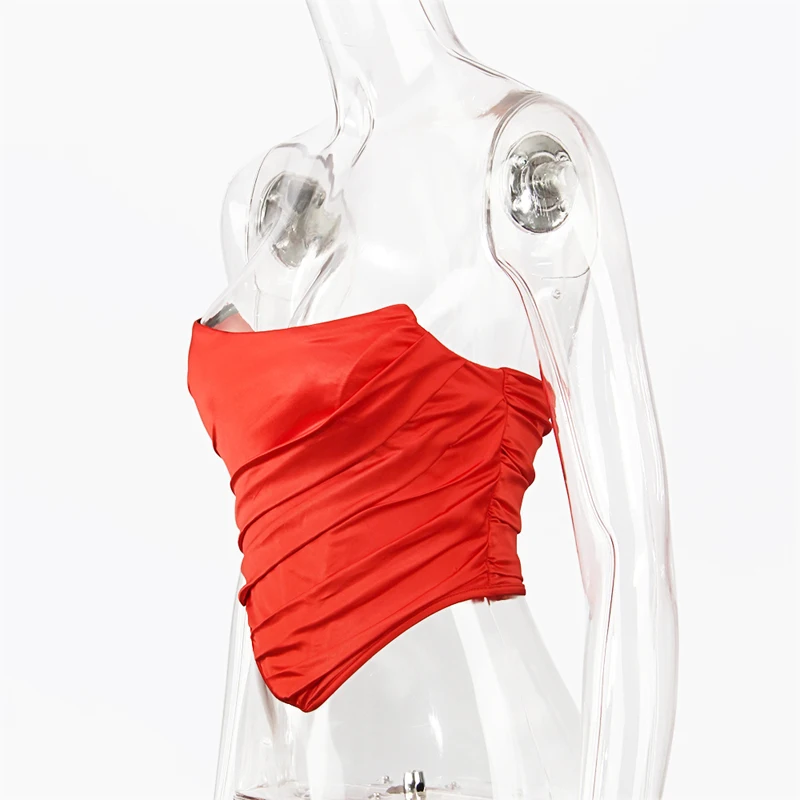 

Fyrneh Satin Corset Top for Women Fashion Stylish Sleeveless Strapless Sexy Female Bustier Tube Satin Tank Crop Tops