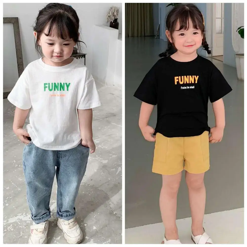 Детская Хлопковая футболка с круглым вырезом коротким рукавом и