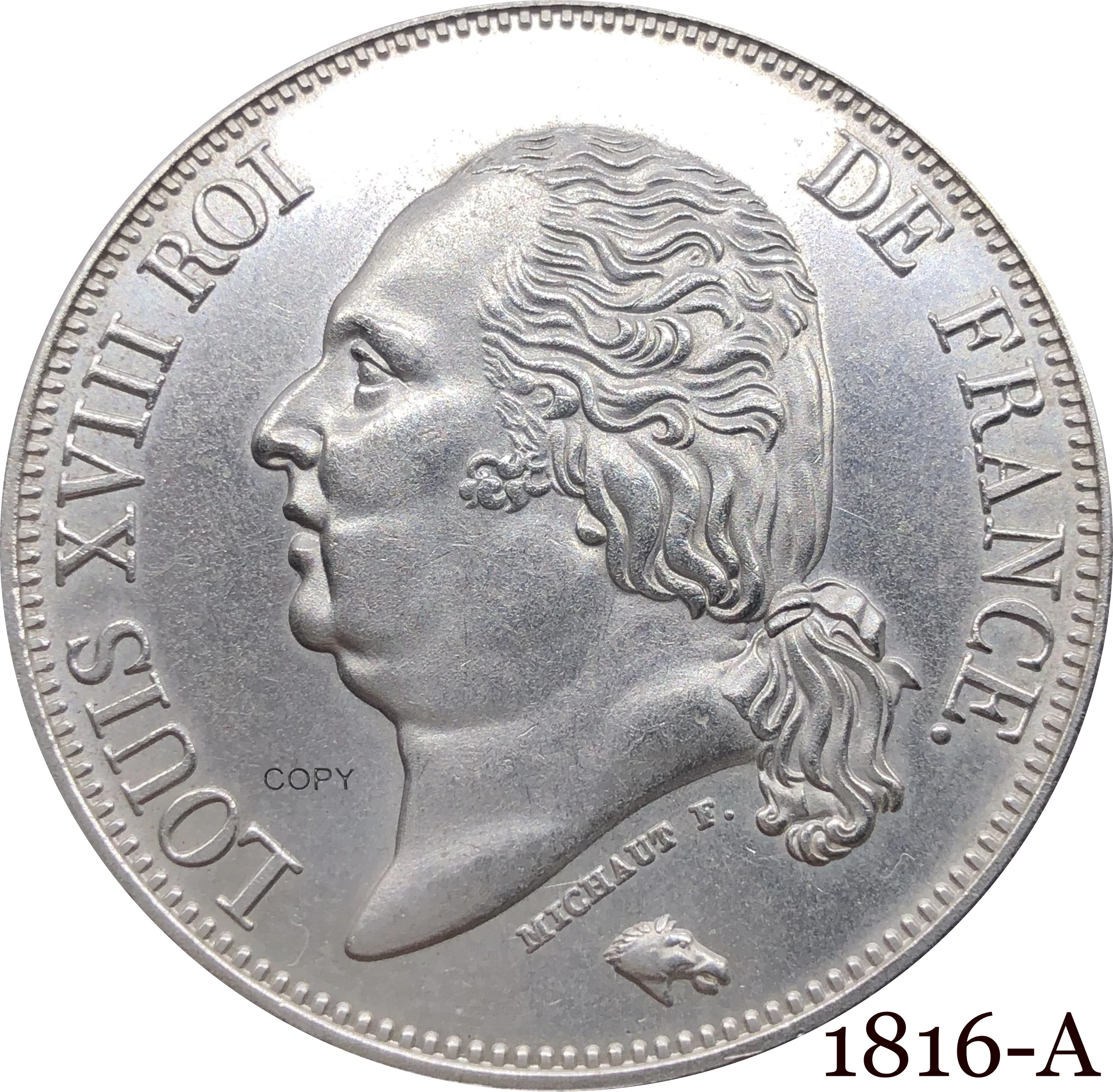 

France 1816 A 5 Francs - Louis XVIII Bare Head Coin Metal Cupronickel Plated Silver Collectible Souvenir Copy Coins