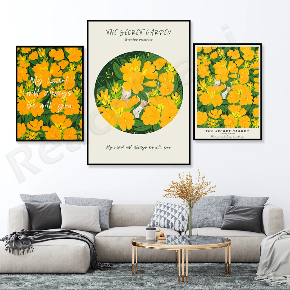 

Yellow Primrose Flower Quotes Printable Wall Art, Sheep Animal Art, Flower Art Print Canvas Canvas Decoration Poster