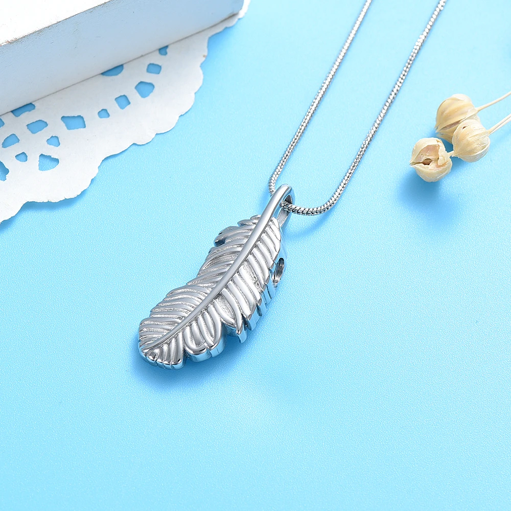 

Newest 316L Stainless Steel Feather Urn Necklace Ashes Holder Keepsake Cremation Pendant Memorial Jewelry