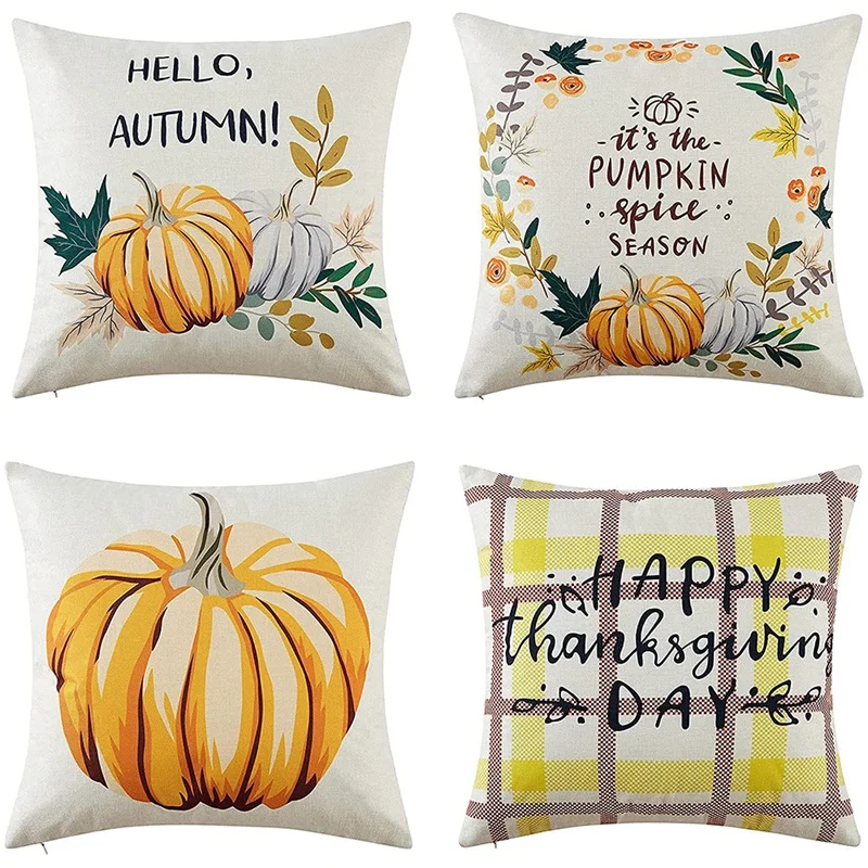 

Fall Pillow Covers 18X18 Set of 4 for Fall Decor Farmhouse Throw Pillow Covers Autumn Decorative for Sofa Couch Home