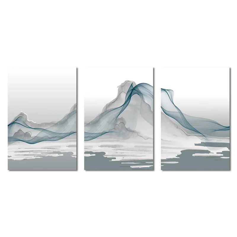 

Abstract New Chinese Style Line Art Mountain River Landscape Poster Canvas Rrint Picture for Living Room Bedroom Study Decor