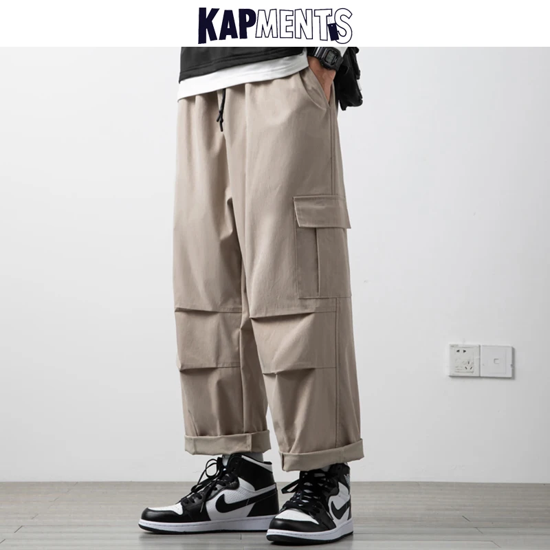 

KAPMENTS Men Wide Leg Cargo Sweat Causal Pants 2022 Mens Japanese Streetwear Harajuku Vintage Joggers Male Kpop Baggy Sweatpants