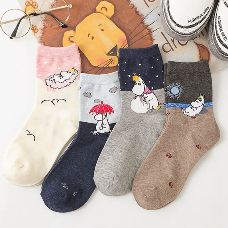Новые осенние и зимние женские носки Mumin Moomin Бегемот японский мультфильм животных смешная средняя трубка обувь